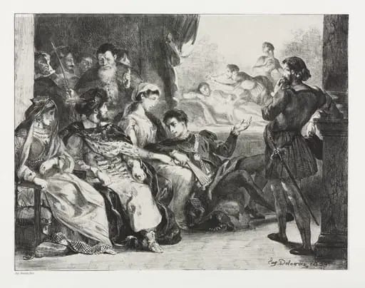 Hamlet:  Hamlet Commands the Actors to do a Scene from the Poisoning of his Father, by Eugène Delacroix
