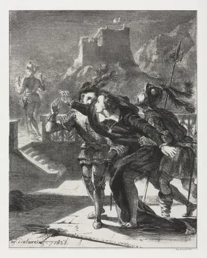 Hamlet: Hamlet Rushes to Follow the Ghost of His Father, by Eugène Delacroix
