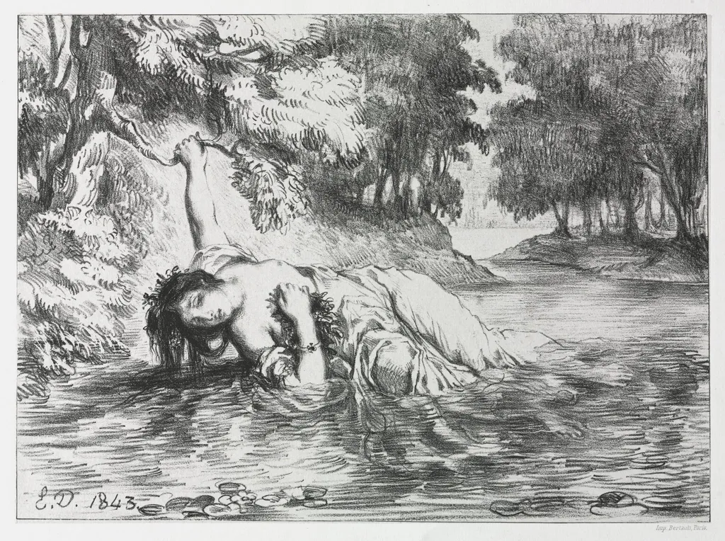 Hamlet: The Death of Ophelia, by Eugène Delacroix, 1843