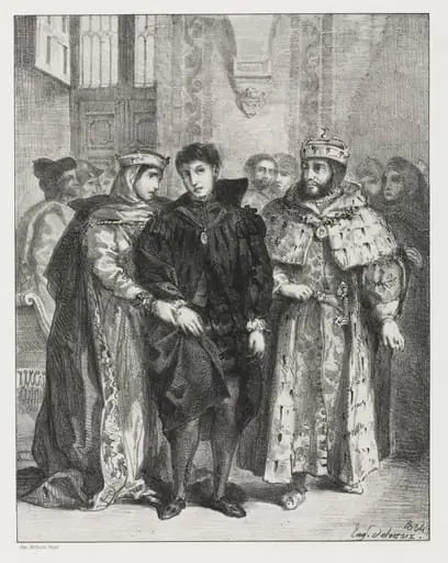 Hamlet: The Queen Endeavors to Console Hamlet, by Eugène Delacroix