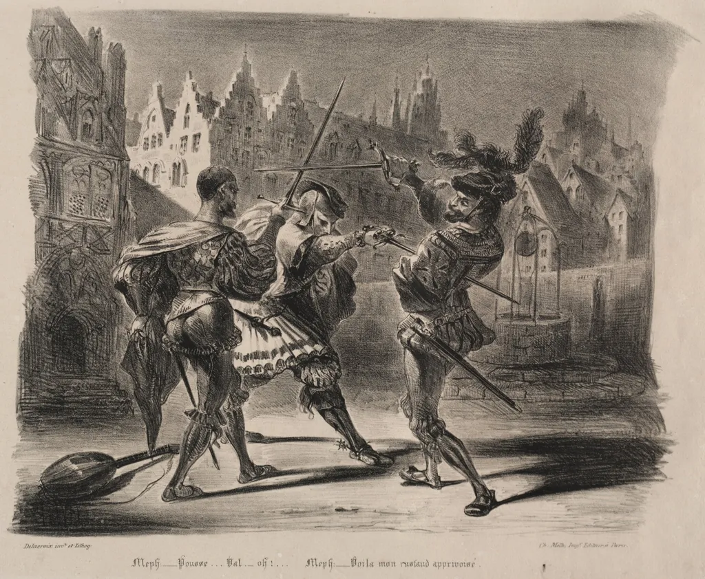 Illustrations for Faust: Duel of Faust and of Valentin, by Eugène Delacroix, 1828