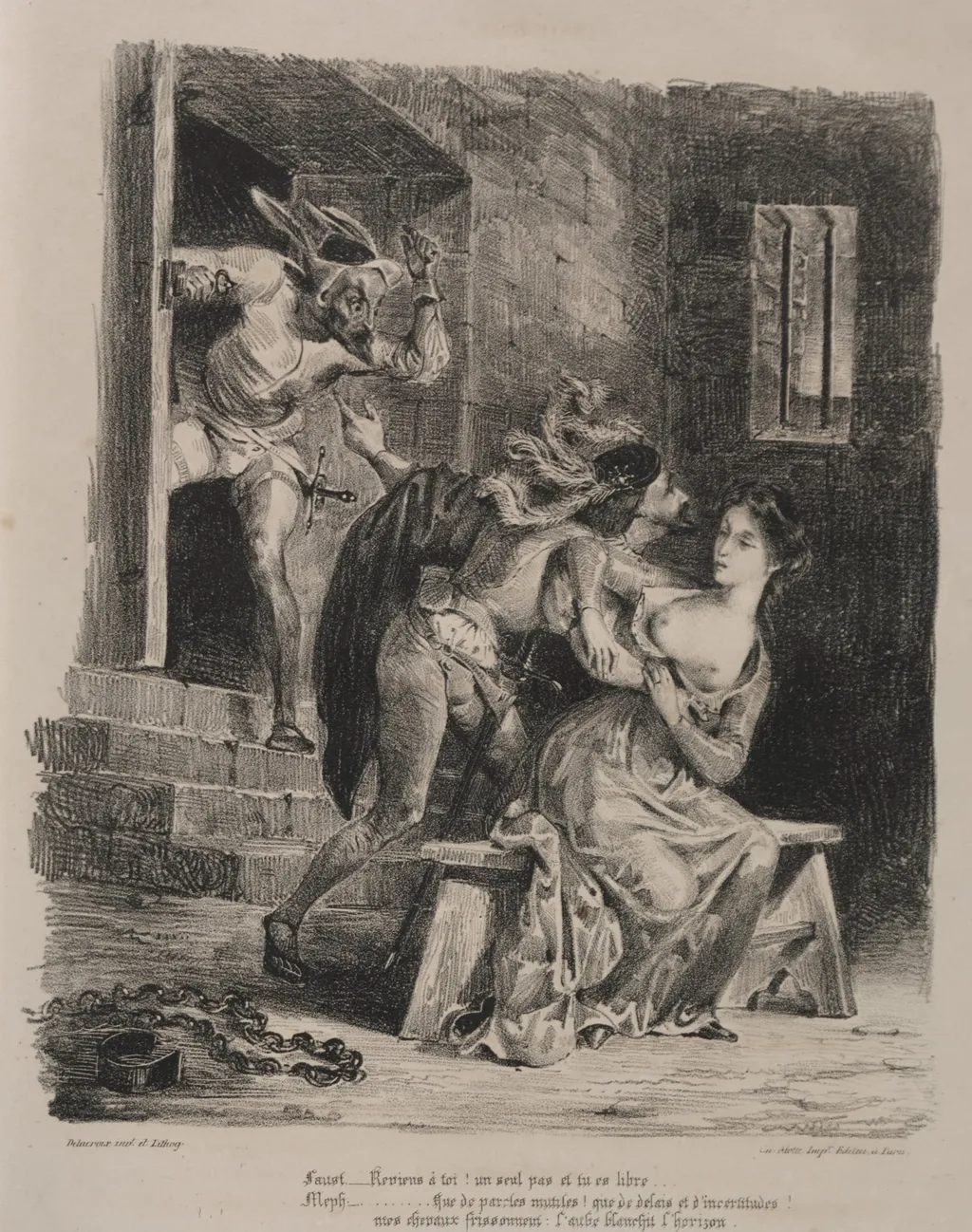 Illustrations for Faust: Faust in the prison of Marguerite, by Eugène Delacroix, 1828