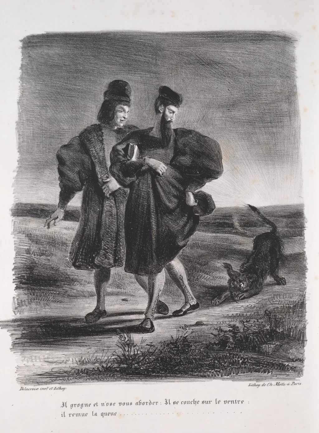 Illustrations for Faust: Faust, Méphistophélé and the barbet, by Eugène Delacroix, 1828