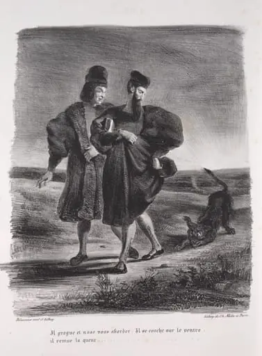 Illustrations for Faust: Faust, Méphistophélé and the barbet, by Eugène Delacroix