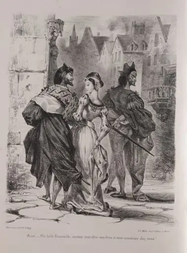 Illustrations for Faust:  Faust seeks to allure Marguerite, by Eugène Delacroix