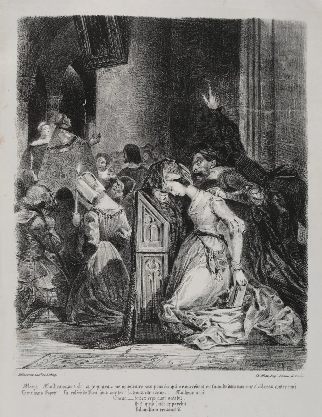 Illustrations for Faust: Marguerite at church, by Eugène Delacroix, 1828