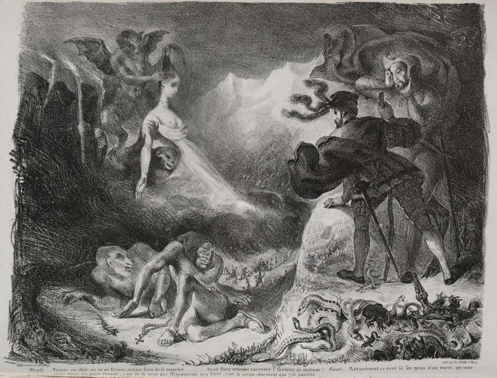 Illustrations for Faust: Marguerite's shadow appears to Faust, by Eugène Delacroix, 1828