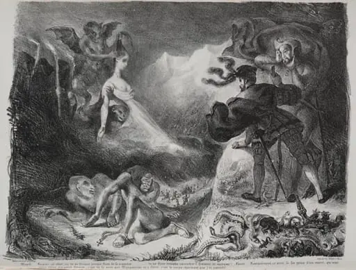 Illustrations for Faust: Marguerite's shadow appears to Faust, by Eugène Delacroix