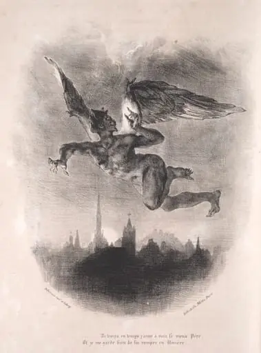 Illustrations for Faust:  Méphistophélés in the air, by Eugène Delacroix