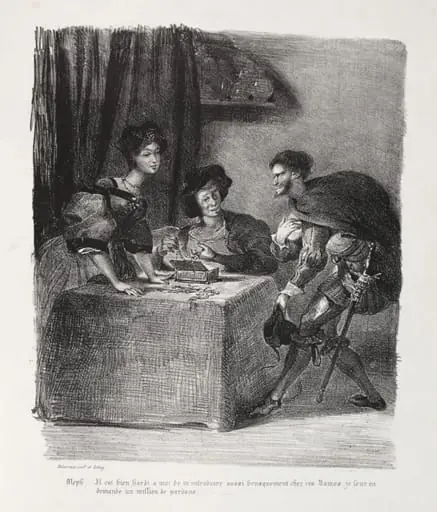 Illustrations for Faust: Méphistophelés is at Marthe, by Eugène Delacroix