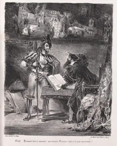 Illustrations for Faust:  Méphistophélés visits Faust, by Eugène Delacroix