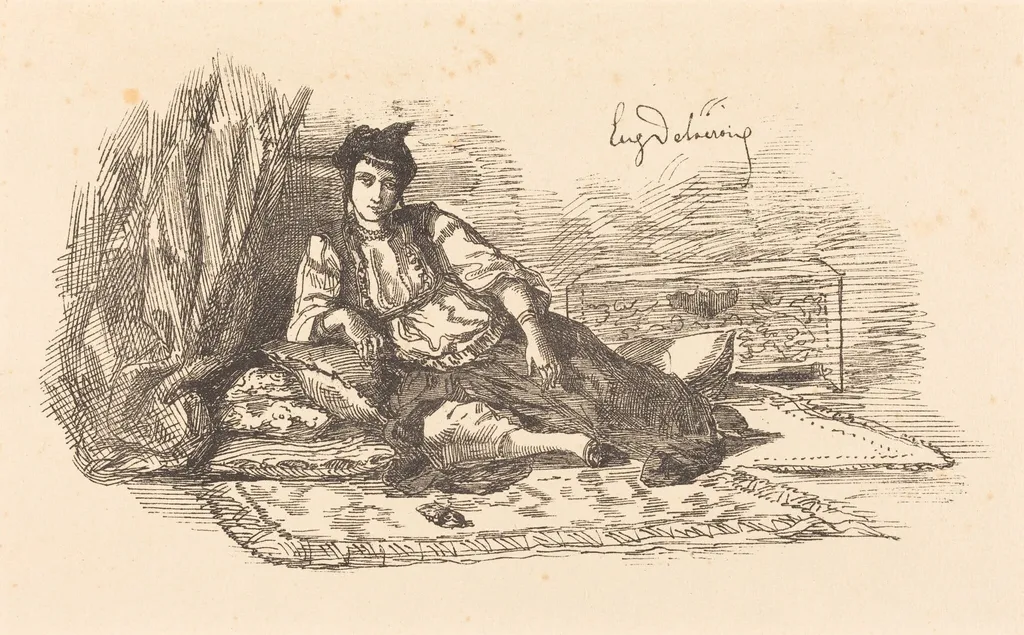 Jewish Woman of Algiers (Juive d'Alger et une rue à Alger), by Eugène Delacroix, ink, 1838