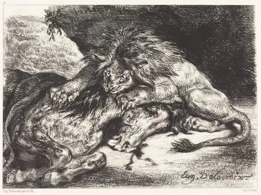 Lion Devorant un Cheval (Lion Devouring a Horse), by Eugène Delacroix
