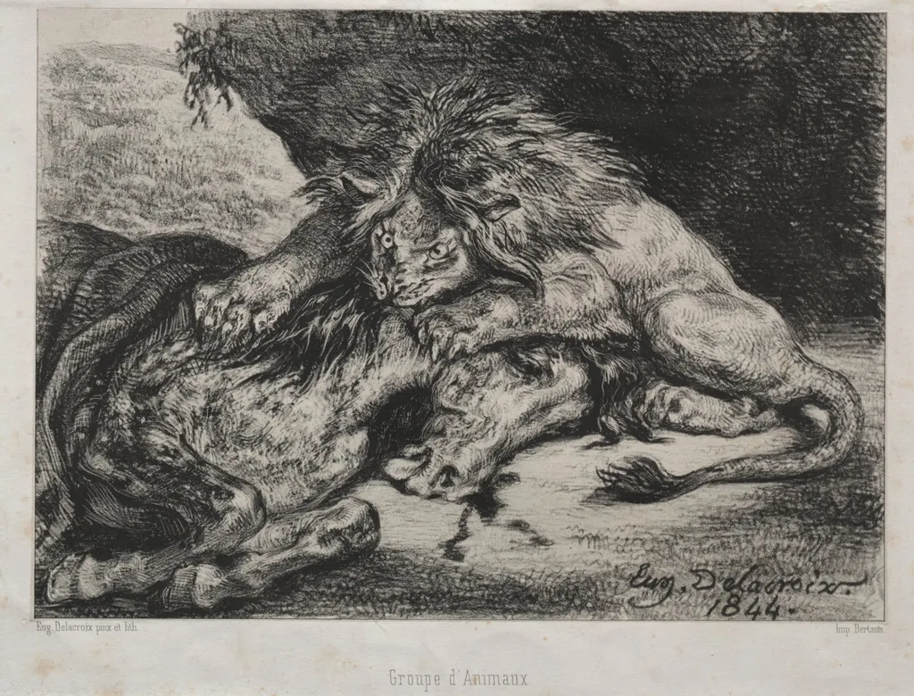 Lion Devouring a Horse, by Eugène Delacroix, 1844