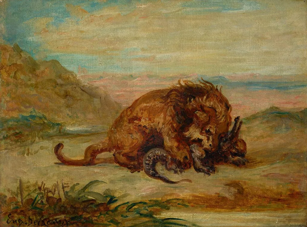 Lion et Crocodile, by Eugène Delacroix, oil, 1840