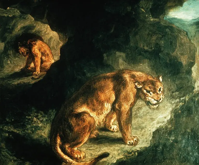 Lionne et lion dans leur antre, by Eugène Delacroix
