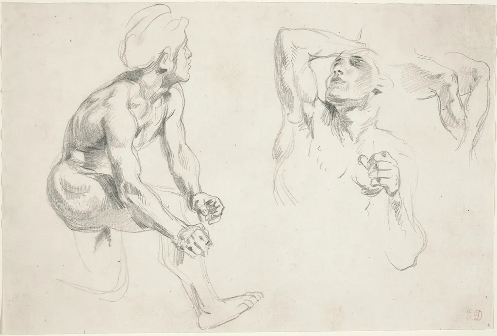 Male Nude Posing for Figures in the "Frise de la Guerre", by Eugène Delacroix, graphite, 1835
