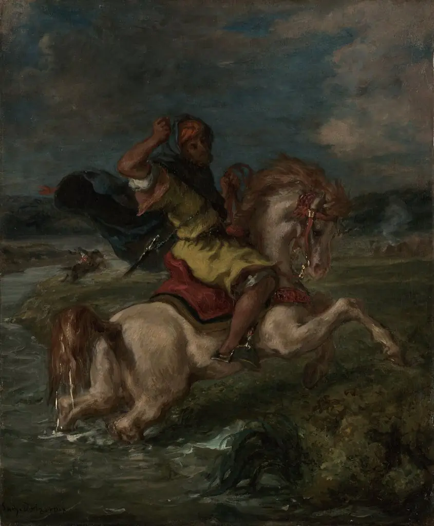 Moroccan Horseman Crossing a Ford, by Eugène Delacroix