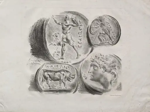 Sheet of Four Antique Medals, by Eugène Delacroix