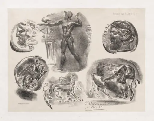 Sheet of Six Antique Coins, by Eugène Delacroix