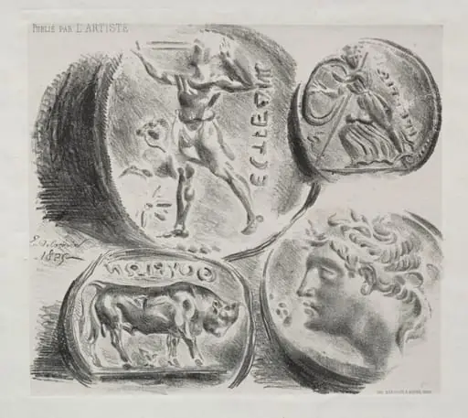 Sheet with Four Antique Medals, by Eugène Delacroix
