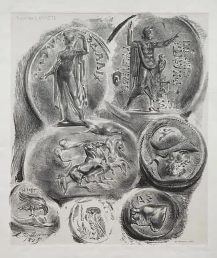 Sheet with Seven Antique Medals, by Eugène Delacroix