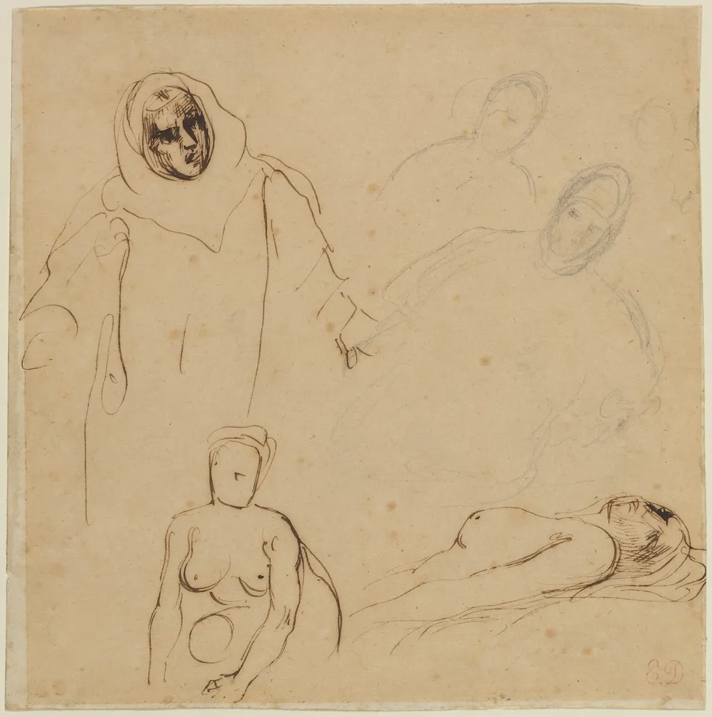 Studies for Christopher Columbus, by Eugène Delacroix, ink, 1830