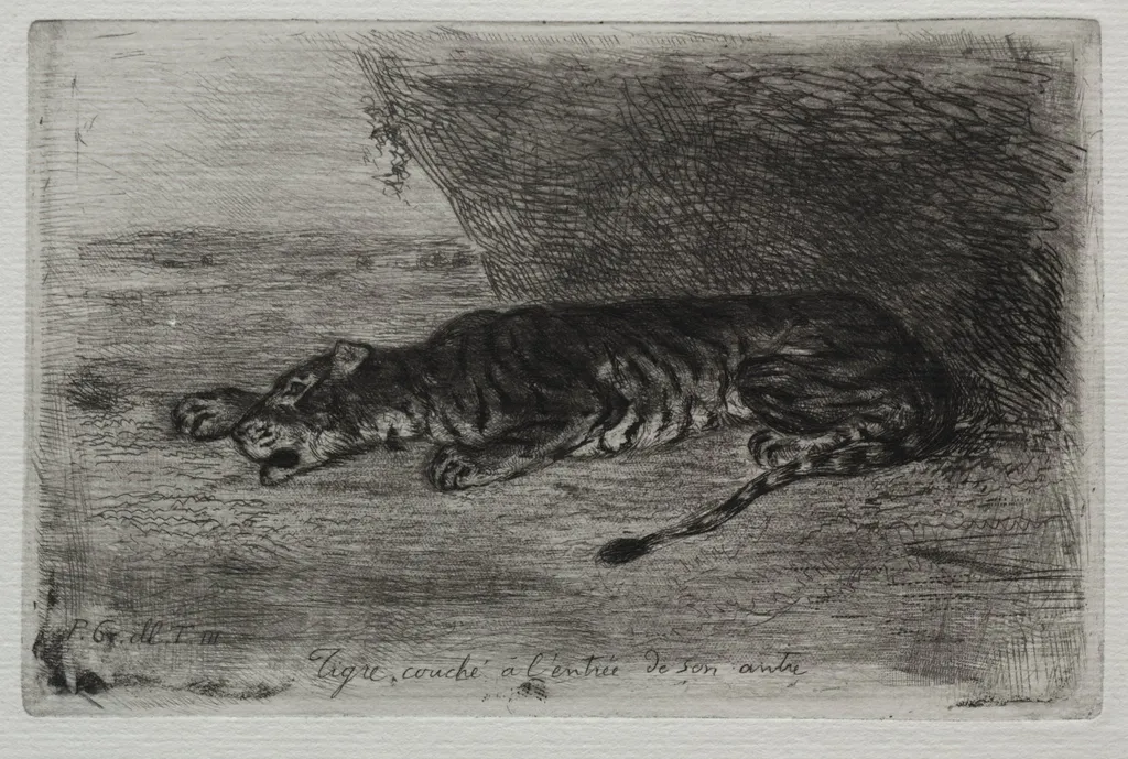 Tiger Sleeping at the Entrance to His Lair, by Eugène Delacroix, 1829