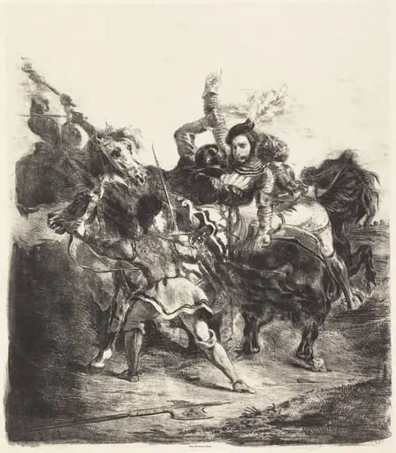 Weislingen Attacked by the Forces of Goetz (Weislingen attaqué par les gens de Goetz), by Eugène Delacroix