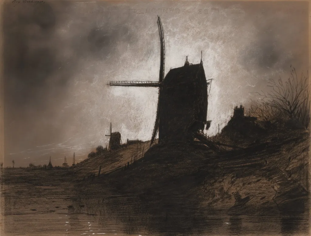 Windmills in a Landscape, by Eugene Deshayes, 1869