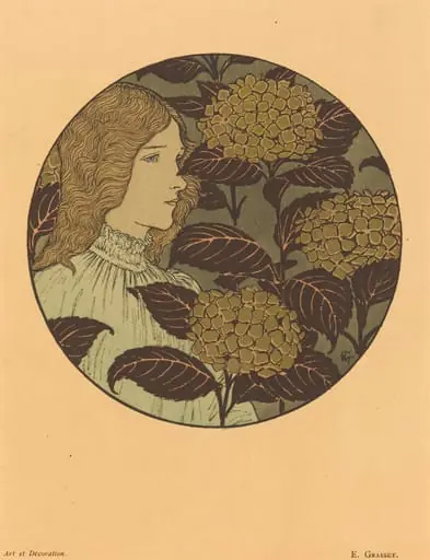 Roundel Portrait of a Girl, by Eugène Grasset