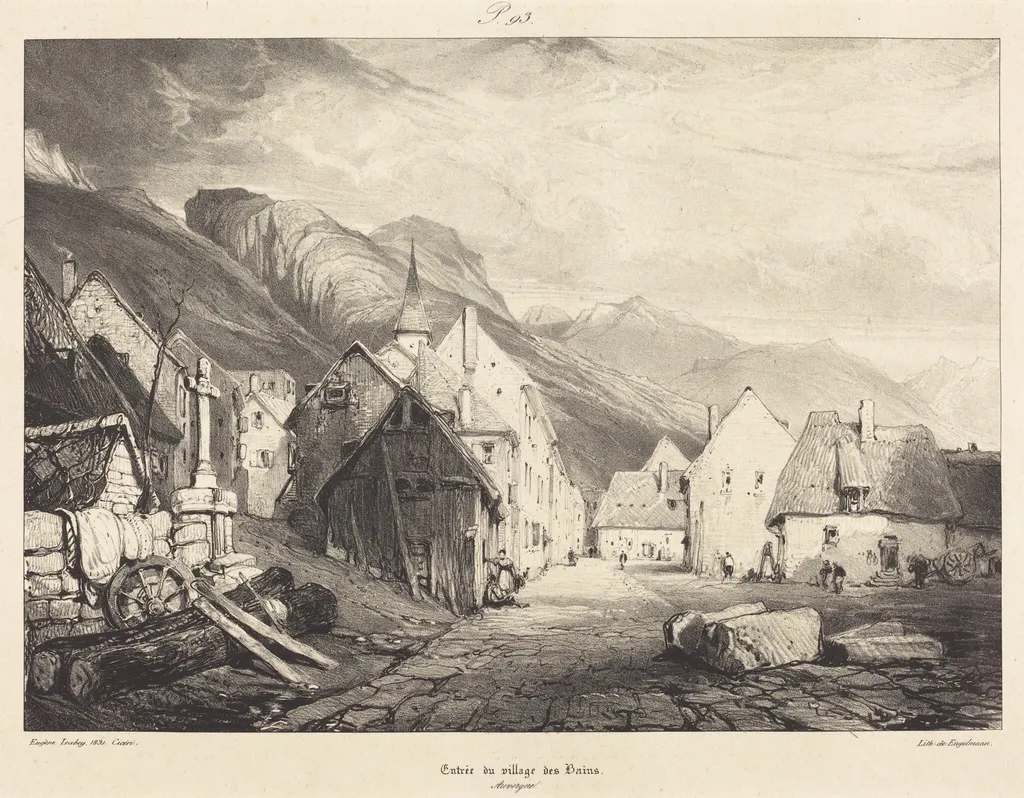 Entrée du village des Bains, by Eugène Isabey, ink, 1831