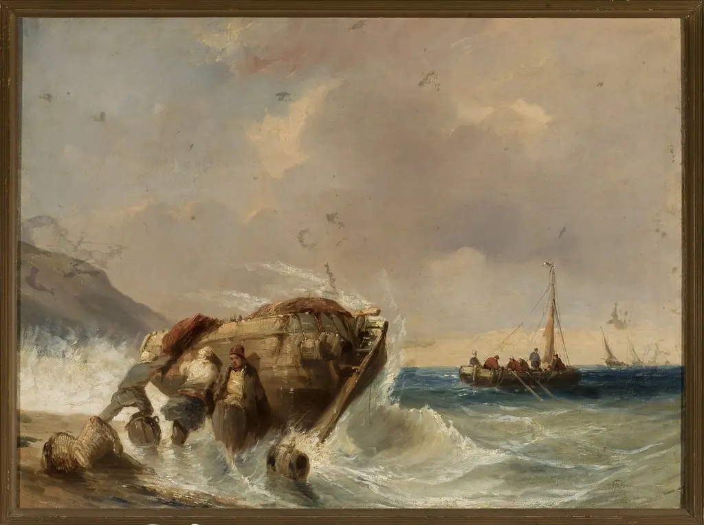 Fishing boat at the seaside, by Eugène Isabey