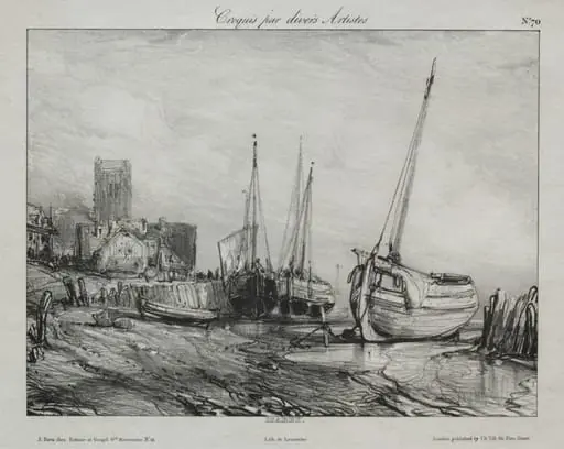 Fishing Boats along the Beach, by Eugène Isabey