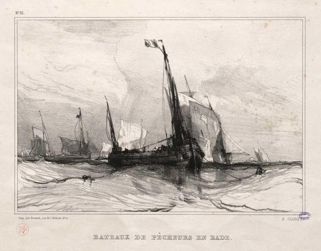 Fishing Boats at Anchor, by Eugène Isabey, 1836