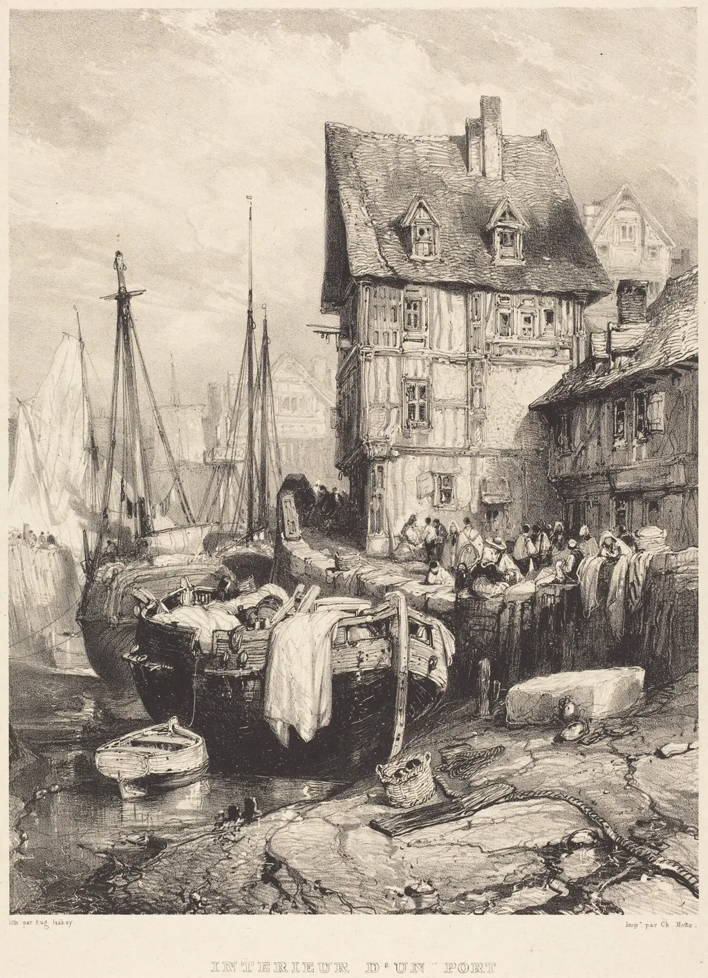 Intérieur d'un port, by Eugène Isabey, ink, 1833