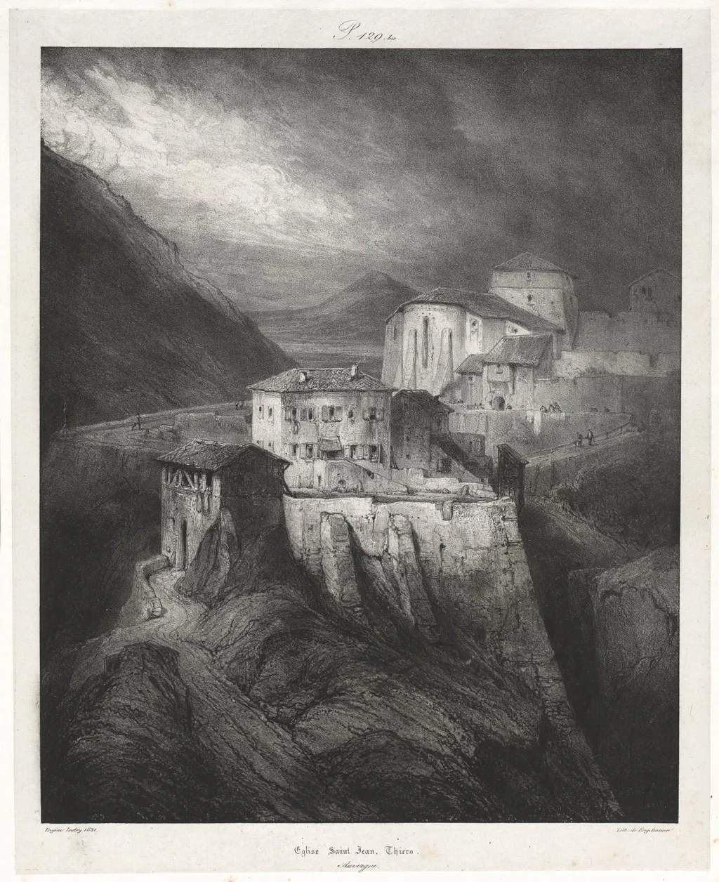 Picturesque and Romantic Journeys in Old France: Auvergne (vol. II): St. John Church, Thiers, Plate 129, by Eugène Isabey, 1831