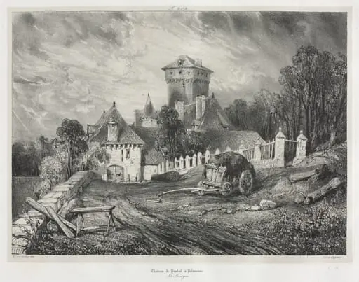Picturesque and Romantic Journeys in Old France: Auvergne (vol. II): Pesteil Chateau at Polminhac, Plate 202, by Eugène Isabey