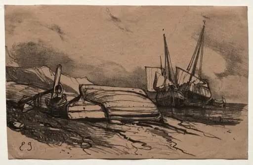 Six Marines: Couverture, Une Grève, by Eugène Isabey