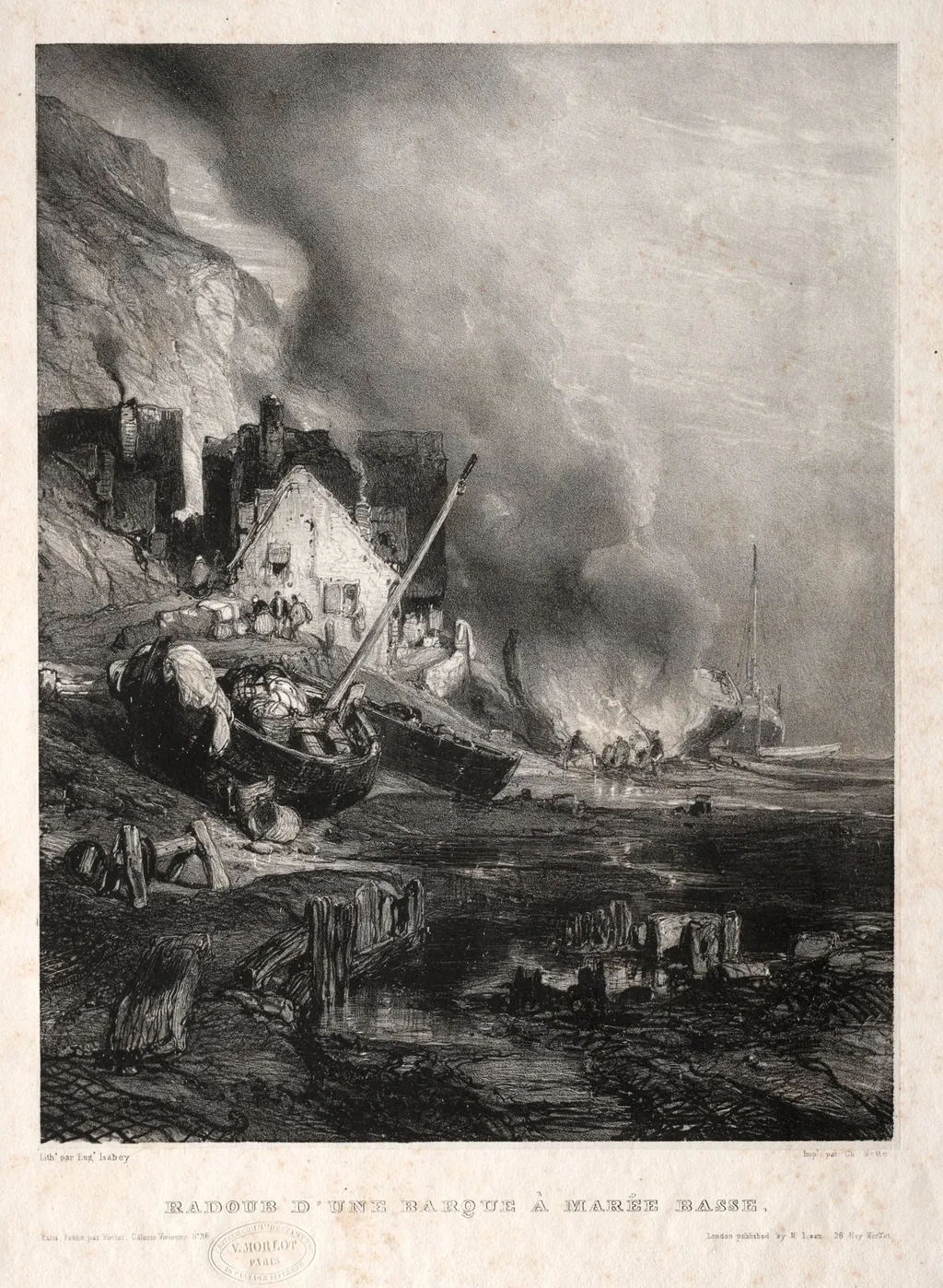 Six Marines: Radoub d'une barque à marée basse, by Eugène Isabey, 1833
