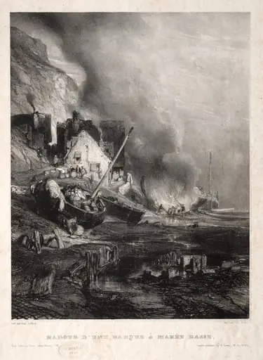 Six Marines: Radoub d'une barque à marée basse, by Eugène Isabey