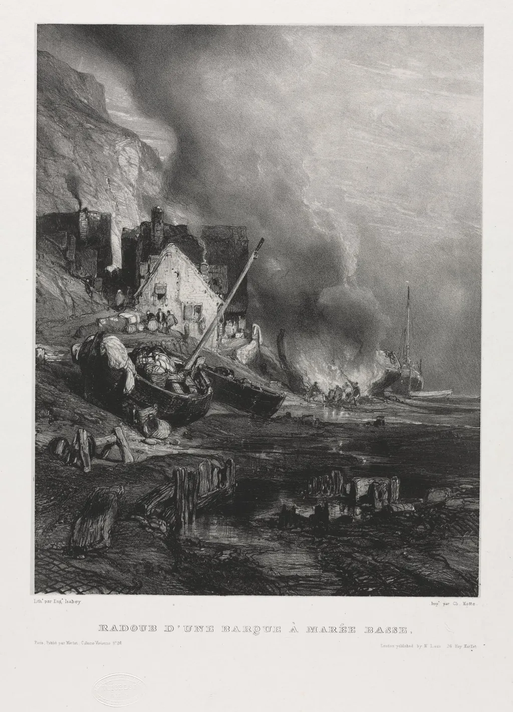Six Marines: Refitting of a Boat at Low Tide, by Eugène Isabey, 1833