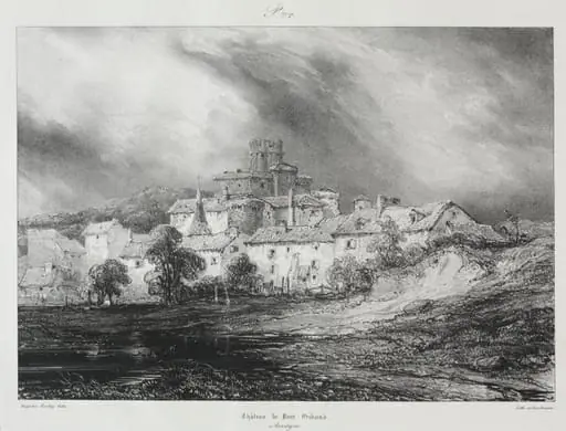 Voyages pittoresques et romantiques dans l'ancienne France, Auvergne:  Château de Pont-Gibaud, by Eugène Isabey