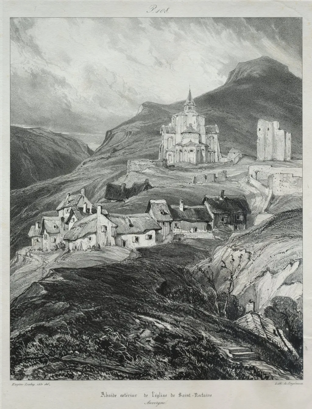 Voyages pittoresques et romantiques dans l'ancienne France, Auvergne: Abside de l'église de Saint Nectaire, by Eugène Isabey, 1831