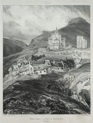 Voyages pittoresques et romantiques dans l'ancienne France, Auvergne: Abside de l'église de Saint Nectaire, by Eugène Isabey