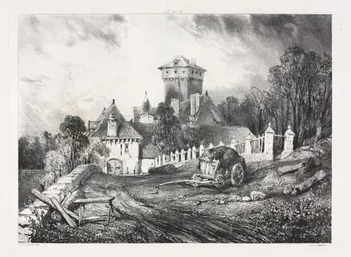 Voyages pittoresques et romantiques dans l'ancienne France, Auvergne:  Château de Pesteil à Polminhac, by Eugène Isabey