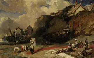 Washerwomen on the shore, by Eugène Isabey, 1853