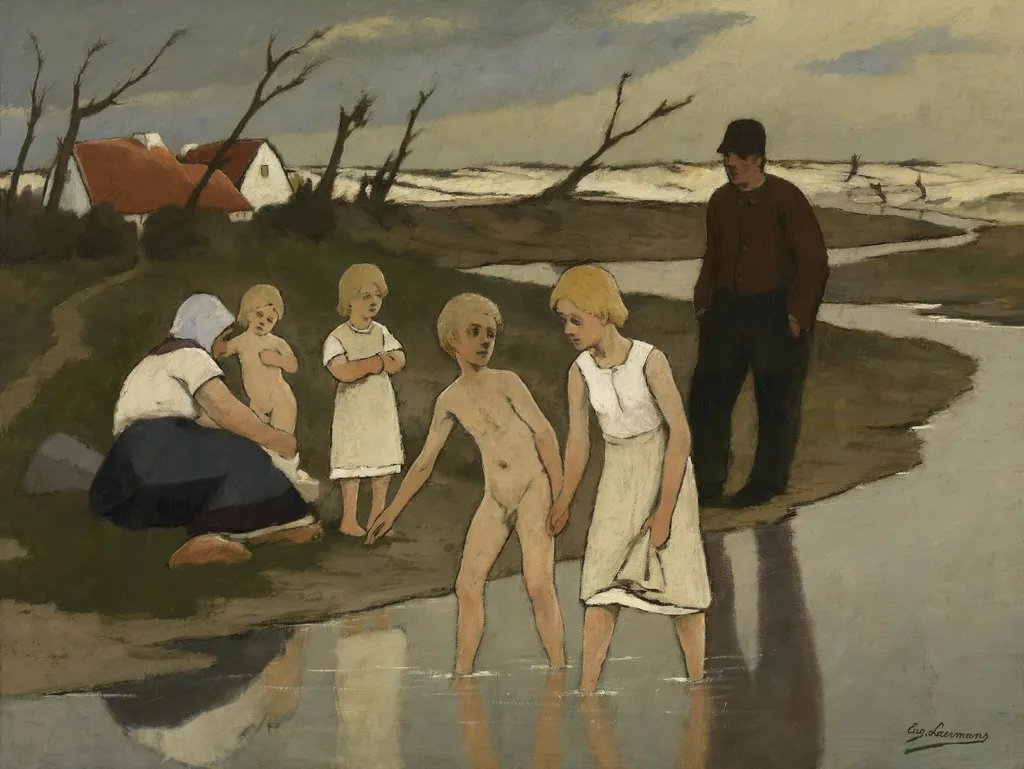 Bathing children, by Eugène Laermans, oil, 1908