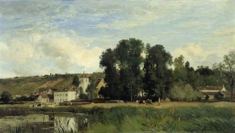On the banks of the Seine at Lévy, 1884, by Eugène Lavieille, oil