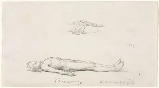 Sketch of the Dead Christ, and Detail Sketch of Loincloth, by Eugène Lenepveu
